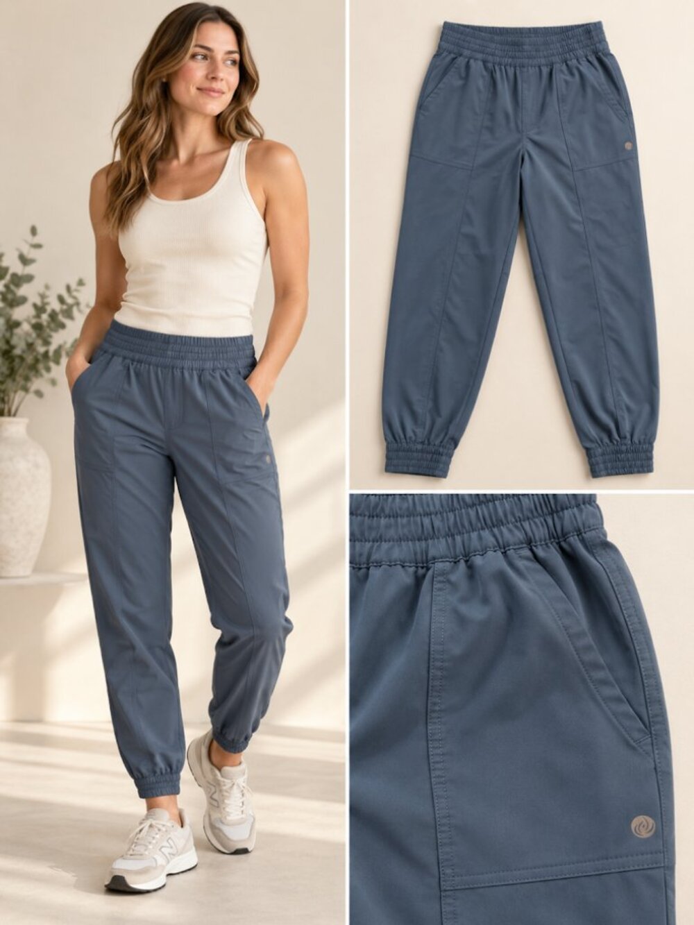 Apana Women’s Jogger Pants – Muted Blue, Size Medium